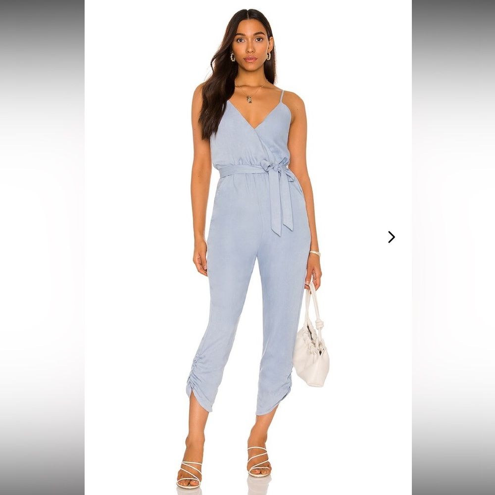Lovers And Friends Blue Denim Looking Emily Jumpsuit With Front Tie Bow